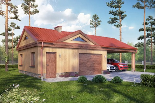 Projekt garażu jednostanowiskowego           LZG-95, parterowy, niepodpiwniczony - kolorystyka wersja 2