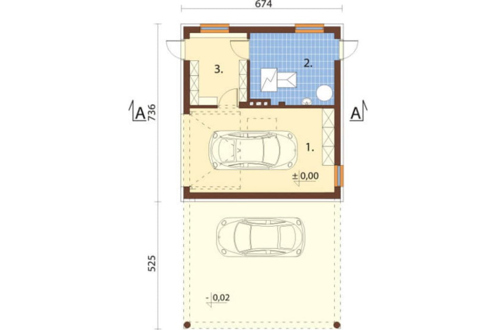 Projekt garażu jednostanowiskowego LZG-95, parterowy, niepodpiwniczony  - rzut parteru