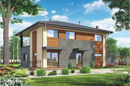 Projekt budynku usługowo-mieszkalnego LK-105, budynek piętrowy, bez podpiwniczenia - kolorystyka wersja 1
