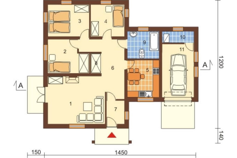 Projekt domu Okrasin L-6097, parterowy z garażem, bez podpiwniczenia - rzut parteru