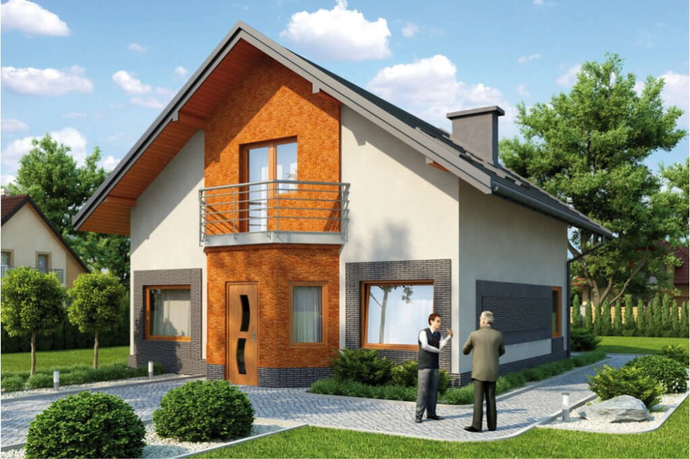 Projekt domu Radomice 2 L-6360,  parterowy z poddaszem mieszkalnym,  z wydzieloną częścią usługową,  bez podpiwniczenia - kolorystyka wersja 2