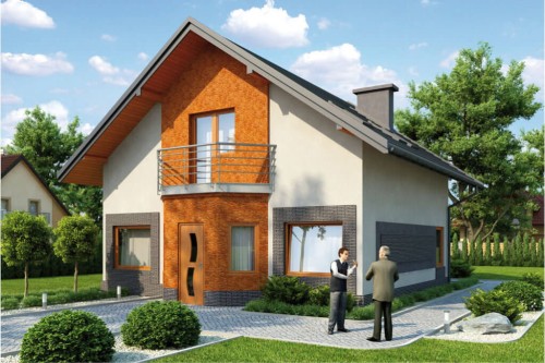 Projekt domu Radomice 2 L-6360,  parterowy z poddaszem mieszkalnym,  z wydzieloną częścią usługową,  bez podpiwniczenia - kolorystyka wersja 2