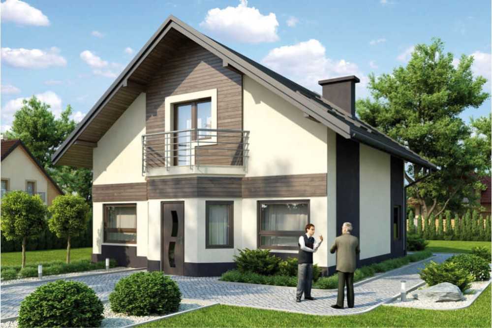 Projekt domu Radomice 2 L-6360,  parterowy z poddaszem mieszkalnym,  z wydzieloną częścią usługową,  bez podpiwniczenia - kolorystyka wersja 4