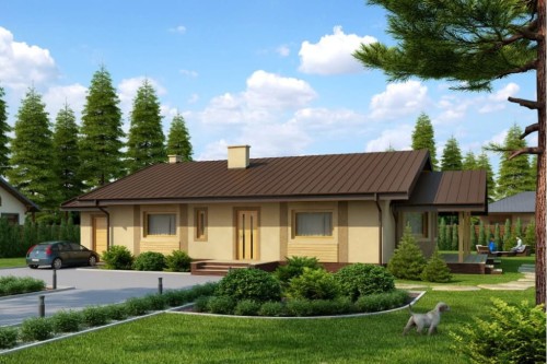 Projekt domu Basinów N DM-6210 N,  parterowy bez podpiwniczenia z garażem - kolorystyka wersja 2