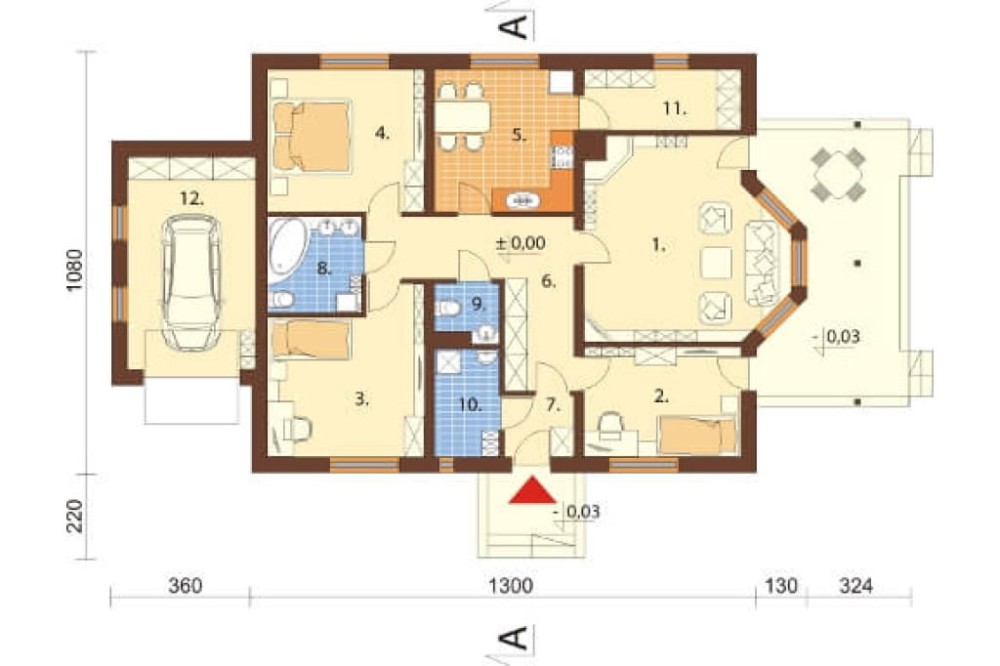Projekt domu Basinów N DM-6210 N,  parterowy bez podpiwniczenia z garażem - rzut parteru