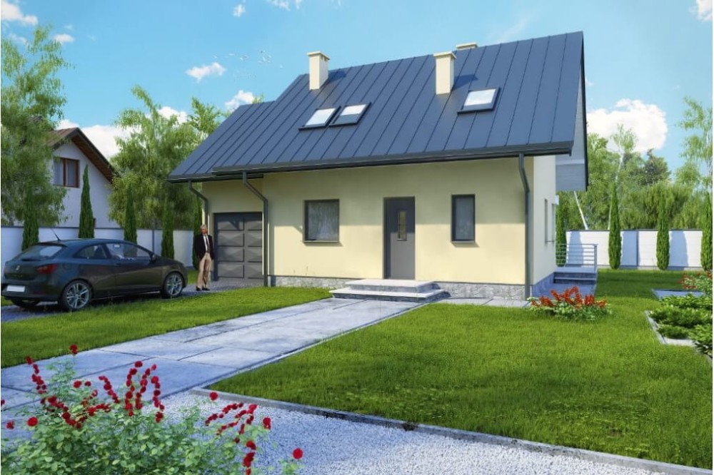 Projekt domu Strzelczyn N DM-6183 N, parterowy z poddaszem mieszkalnym, bez podpiwniczenia - kolorystyka wersja 3