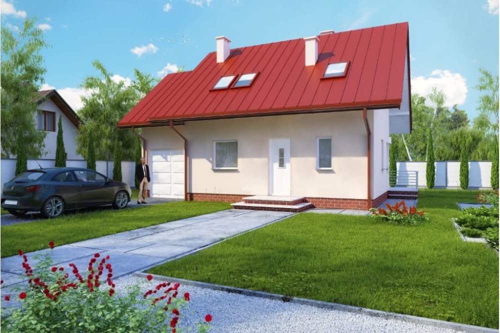Projekt domu Strzelczyn N DM-6183 N, parterowy z poddaszem mieszkalnym, bez podpiwniczenia - kolorystyka wersja 4