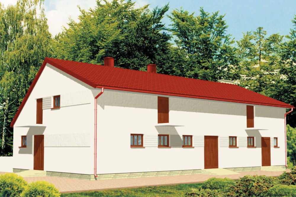 Projekt chlewni ZG-08, parterowy ze strychem, częściowo podpiwniczony - kolorystyka wersja 2