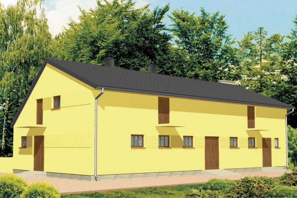 Projekt chlewni ZG-08, parterowy ze strychem, częściowo podpiwniczony - kolorystyka wersja 3