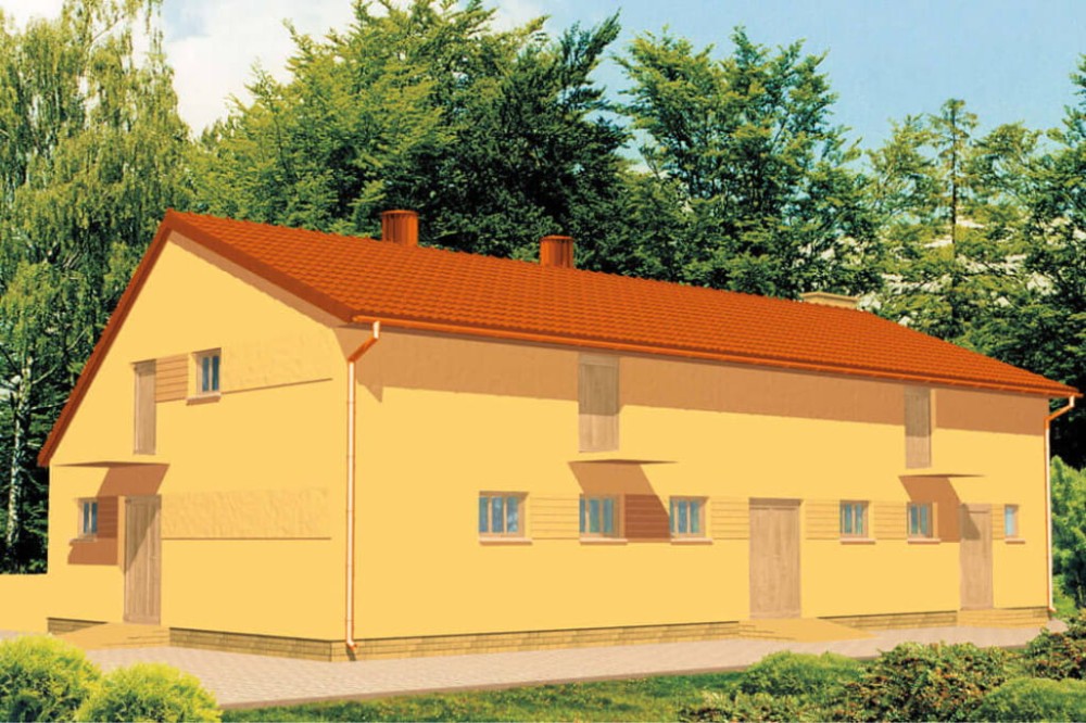 Projekt chlewni ZG-08, parterowy ze strychem, częściowo podpiwniczony - kolorystyka wersja 4