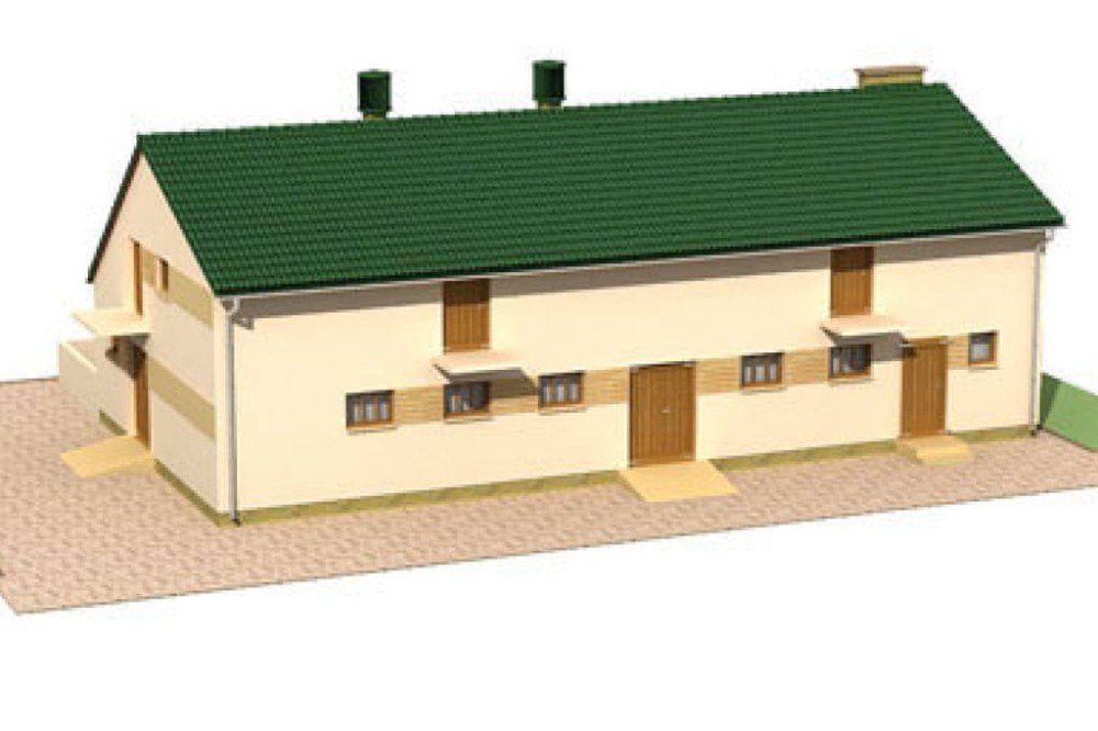 Projekt chlewni ZG-08, parterowy ze strychem, częściowo podpiwniczony - model