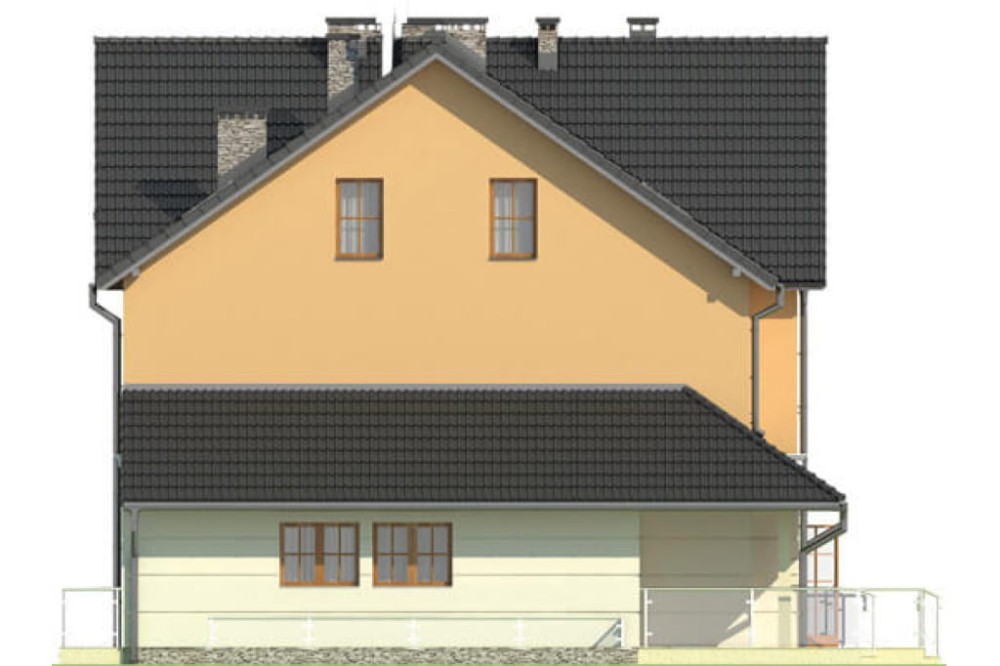Projekt budynku usługowego K-20 B, budynek piętrowy z poddaszem, podpiwniczony - elewacja lewa