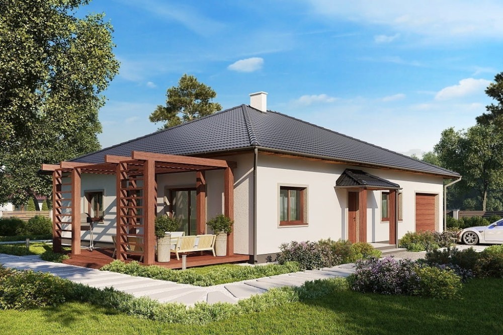 Projekt domu Eldino 2 L-6756, parterowy, z garażem, bez podpiwniczenia - kolorystyka wersja 1