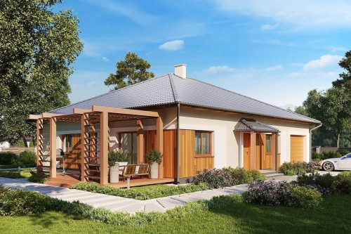 Projekt domu Eldino 2 L-6756, parterowy, z garażem, bez podpiwniczenia - kolorystyka wersja 2
