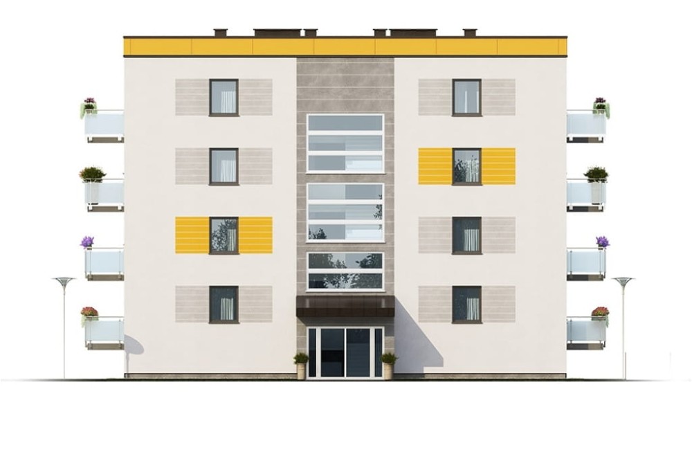 Projekt budynku wielorodzinnego DM-6710,  pięciokondygnacyjny, podpiwniczony, bez garażu - elewacja frontowa