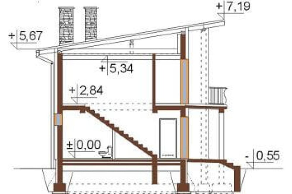 Projekt domu Izdebnik DM-6488, piętrowy, jednorodzinny, nowoczesny, z garażem - przekrój A-A