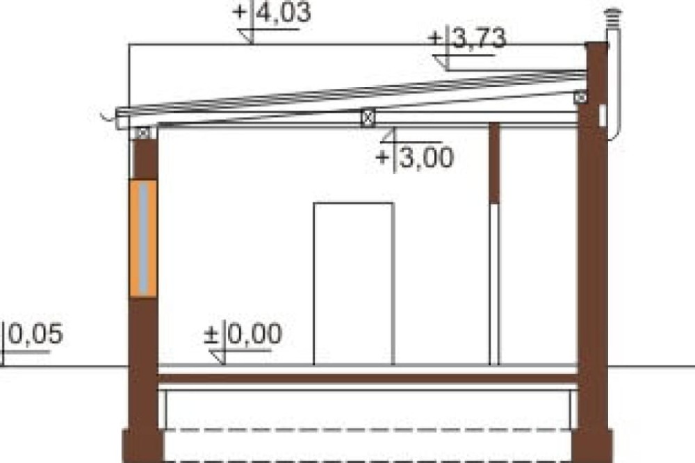 Projekt budynku usługowo-garażowego LZG-61, parterowy, bez podpiwniczenia - przekrój A-A