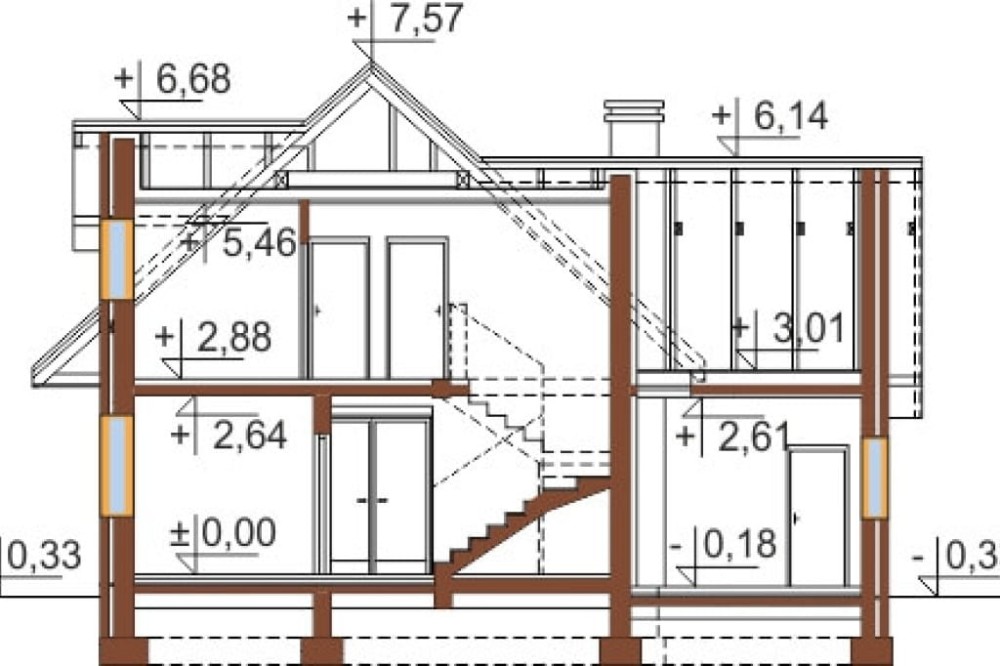 Projekt domu Bartne 2 L-6499, parterowy z poddaszem użytkowym, jednorodzinny, tradycyjny, z garażem - przekrój A-A