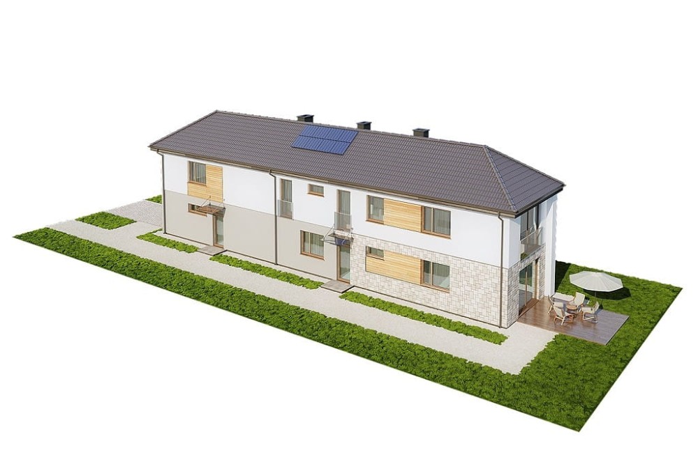 Projekt domu Ergium DM-6770, jednorodzinny dwulokalowy parterowy z poddaszem użytkowym, garażem jednostanowiskowym, niepodpiwniczony  - model