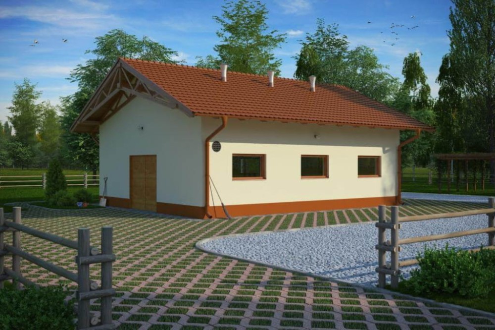 Projekt budynku gospodarczego LZG-88, parterowy, niepodpiwniczony - kolorystyka wersja 1