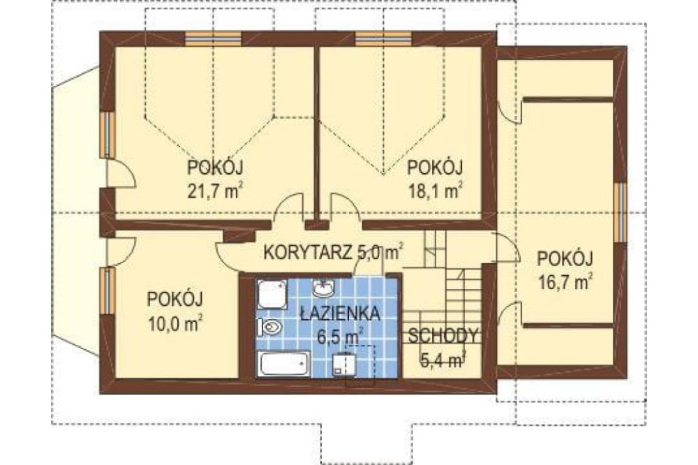 Projekt domu Wieluń L-6040, parterowy z poddaszem użytkowym i częściowym podpiwniczeniem oraz z garażem  - rzut poddasza