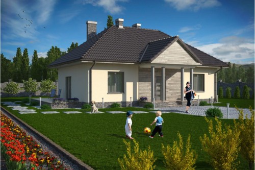 Projekt domu Stawin DM-5594, parterowy, bez podpiwniczenia - kolorystyka wersja 1