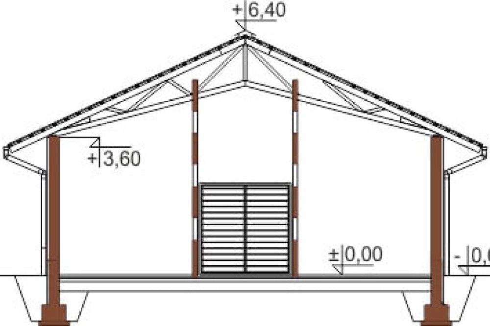 Projekt stodoły ZG-86, parterowa, niepodpiwniczona - przekrój A-A