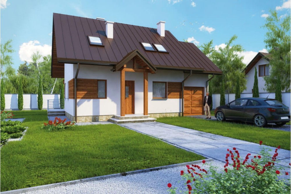 Projekt domu Kalinowice L-6183, parterowy z poddaszem mieszkalnym, bez podpiwniczenia - kolorystyka wersja 1
