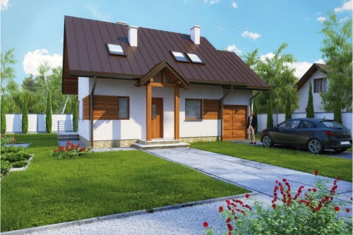 Projekt domu Kalinowice L-6183, parterowy z poddaszem mieszkalnym, bez podpiwniczenia - kolorystyka wersja 1