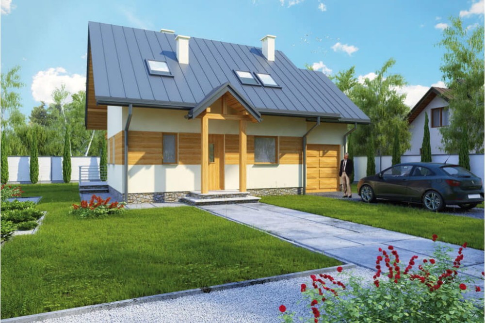 Projekt domu Kalinowice L-6183, parterowy z poddaszem mieszkalnym, bez podpiwniczenia - kolorystyka wersja 4