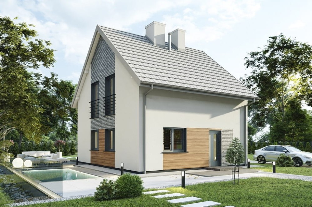 Projekt domu Trevira DM-6795, parterowy z poddaszem użytkowym, niepodpiwniczony, bez garażu - kolorystyka wersja 3
