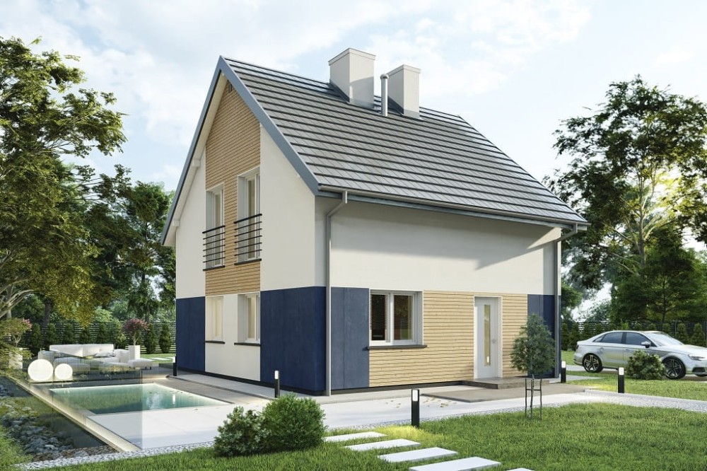 Projekt domu Trevira DM-6795, parterowy z poddaszem użytkowym, niepodpiwniczony, bez garażu - kolorystyka wersja 4