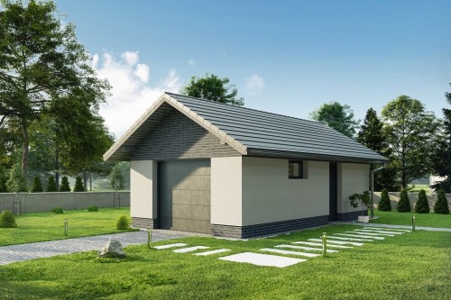 Projekt garażu jednostanowiskowego ZG-108, parterowy, bez poddasza, niepodpiwniczony - kolorystyka wersja 1