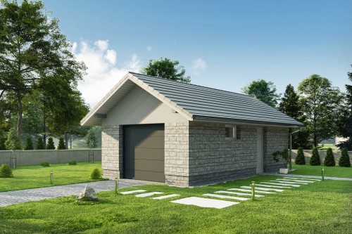 Projekt garażu jednostanowiskowego ZG-108, parterowy, bez poddasza, niepodpiwniczony - kolorystyka wersja 2