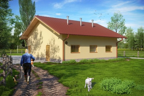 Projekt tuczarni ZG-76, parterowy, niepodpiwniczony, bez poddasza - kolorystyka wersja 1