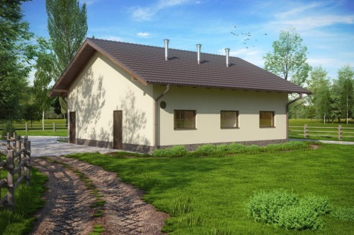 Projekt tuczarni ZG-76, parterowy, niepodpiwniczony, bez poddasza - kolorystyka wersja 2