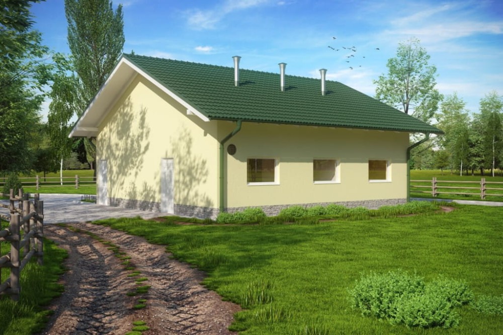 Projekt tuczarni ZG-76, parterowy, niepodpiwniczony, bez poddasza - kolorystyka wersja 3