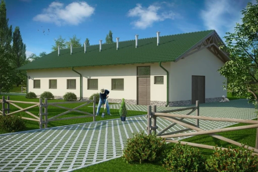 Projekt obory LZG-83, parterowa, niepodpiwniczona - kolorystyka wersja 1