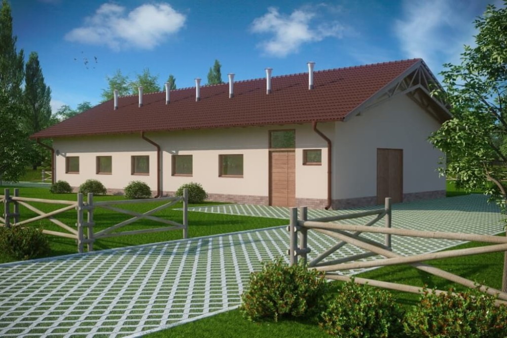 Projekt obory LZG-83, parterowa, niepodpiwniczona - kolorystyka wersja 2