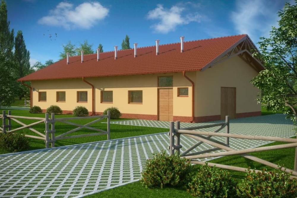 Projekt obory LZG-83, parterowa, niepodpiwniczona - kolorystyka wersja 3