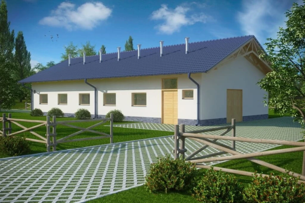 Projekt obory LZG-83, parterowa, niepodpiwniczona - kolorystyka wersja 4