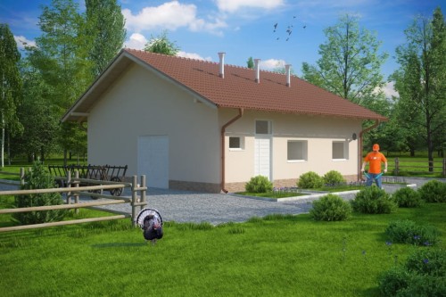 Projekt obory ZG-77, parterowy, niepodpiwniczony, bez poddasza - kolorystyka wersja 1