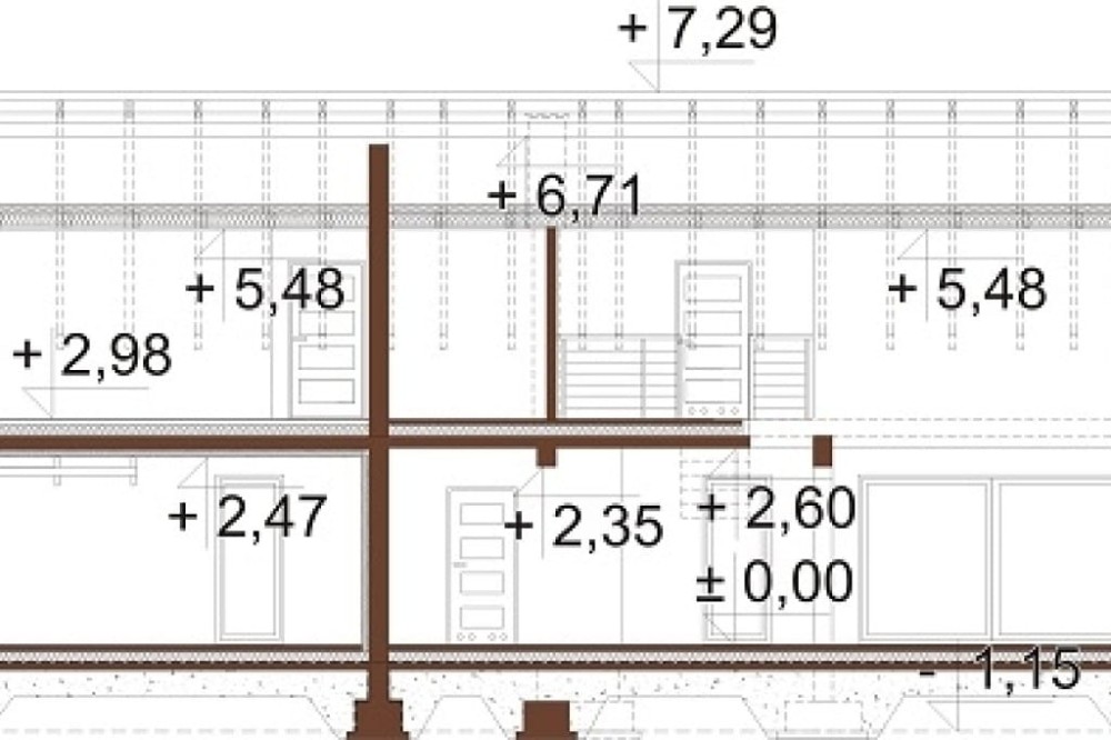 Projekt domu Kartago 2 L-6768, parterowy z poddaszem użytkowym, garażem dwustanowiskowym, bez piwnicy -przekrój B-B