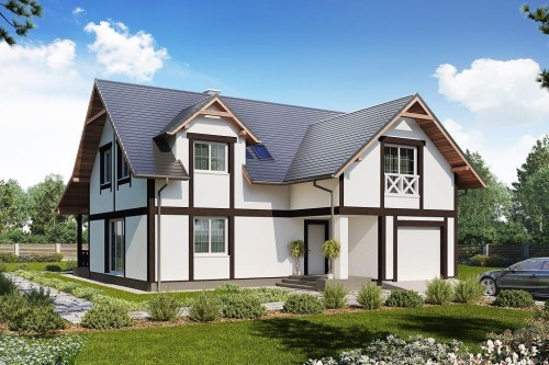 Projekt domu Iberto DM-6687, parterowy z poddaszem użytkowym, z garażem - kolorystyka wersja 1