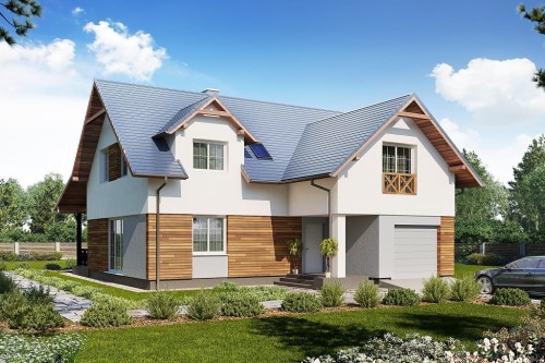 Projekt domu Iberto DM-6687, parterowy z poddaszem użytkowym, z garażem - kolorystyka wersja 2