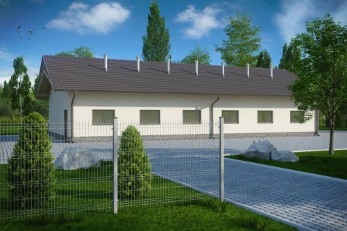 Projekt tuczarnii ZG-82, parterowy, niepodpiwniczony, bez poddasza - kolorystyka wersja 2