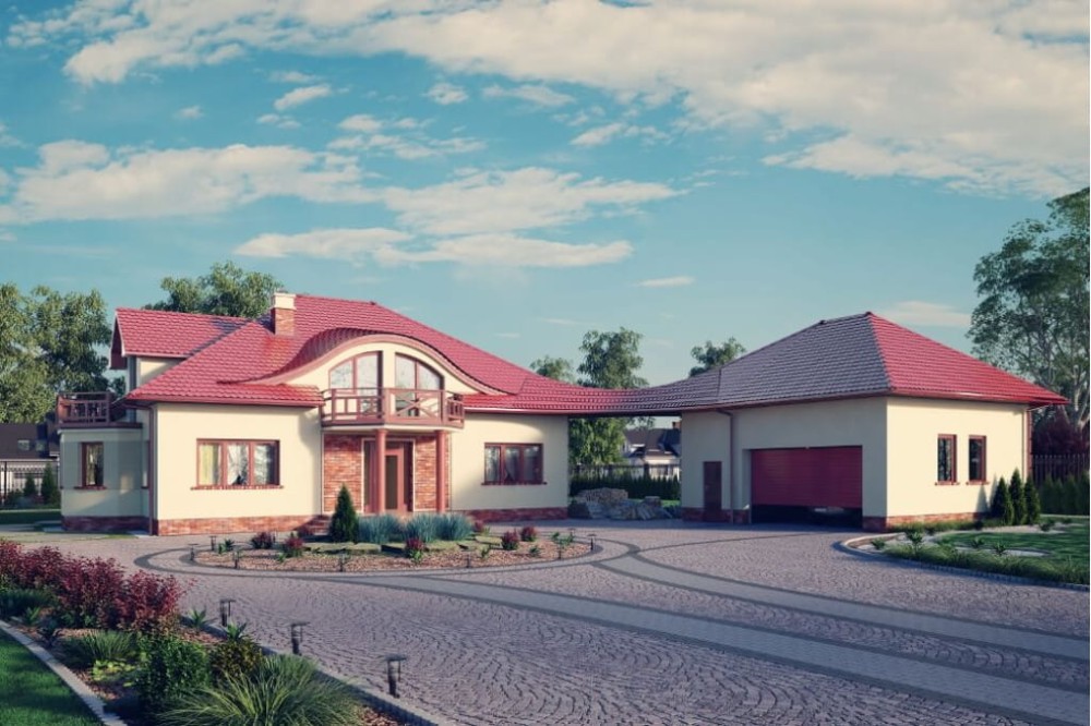 Projekt domu Kosacice 2 L-6587, dom parterowy z poddaszem mieszkalnym, niepodpiwniczony - kolorystyka wersja 3