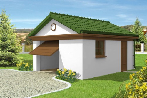 Projekt garażu jednostanowiskowego ZG-60, parterowy, bez podpiwniczenia - kolorystyka wersja 2