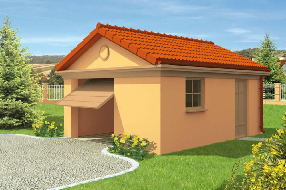 Projekt garażu jednostanowiskowego ZG-60, parterowy, bez podpiwniczenia - kolorystyka wersja 3