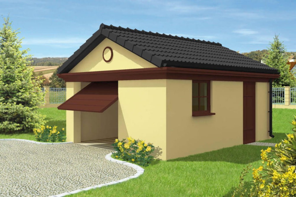 Projekt garażu jednostanowiskowego ZG-60, parterowy, bez podpiwniczenia - kolorystyka wersja 4